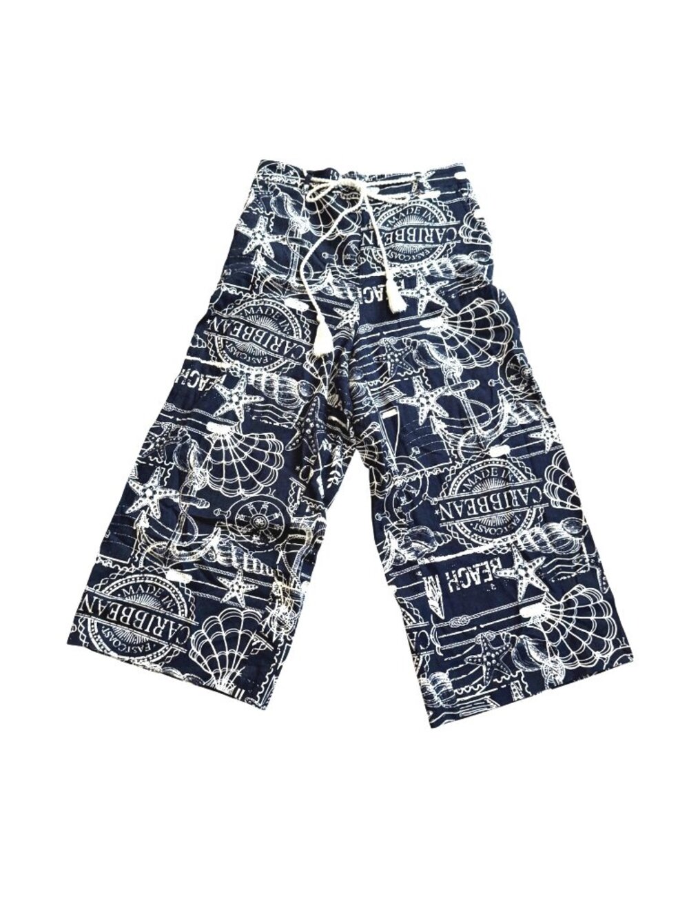 Joie Women's Palazzo Pants Sz M Navy Blue Wide Leg Tassel Tie Nautical Beachy